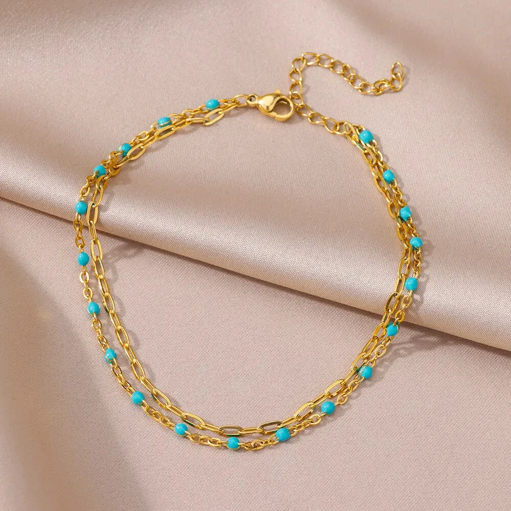 Summer Gold Anklet with Pearl Detail