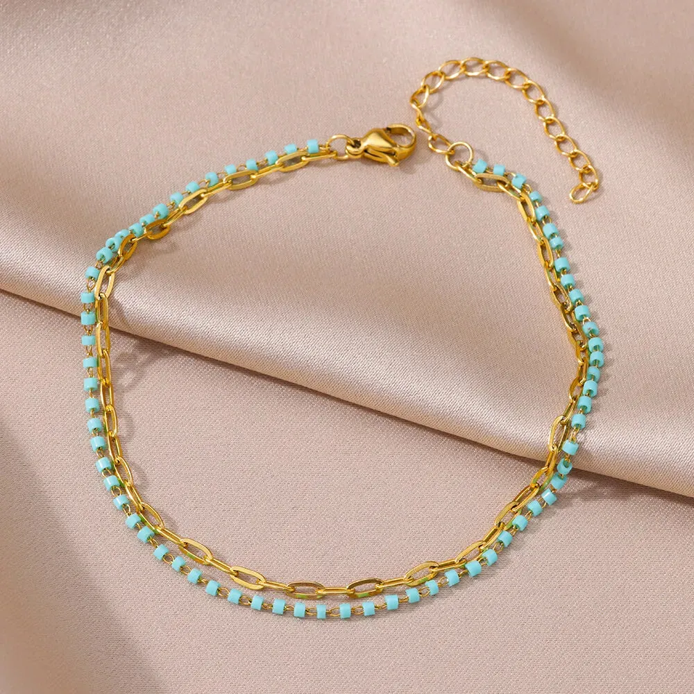 Summer Gold Anklet with Pearl Detail