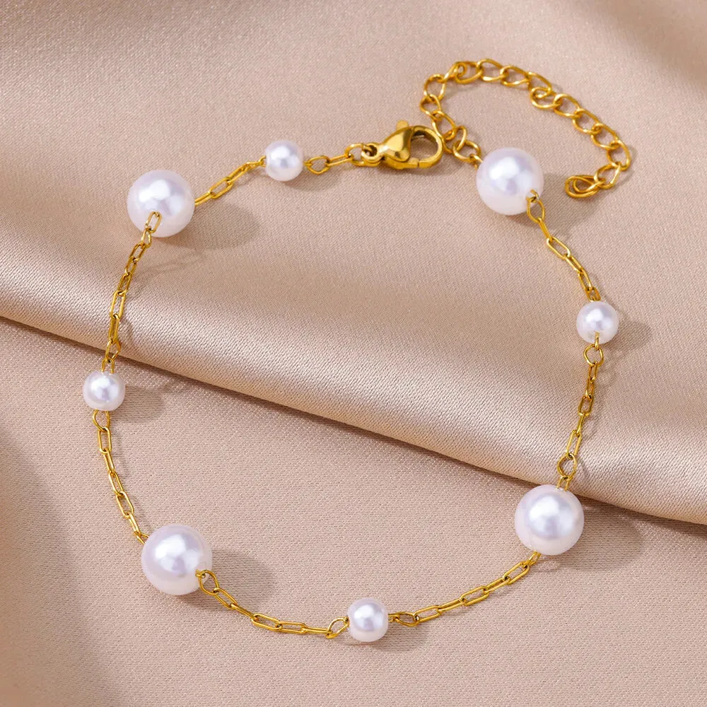 Summer Gold Anklet with Pearl Detail