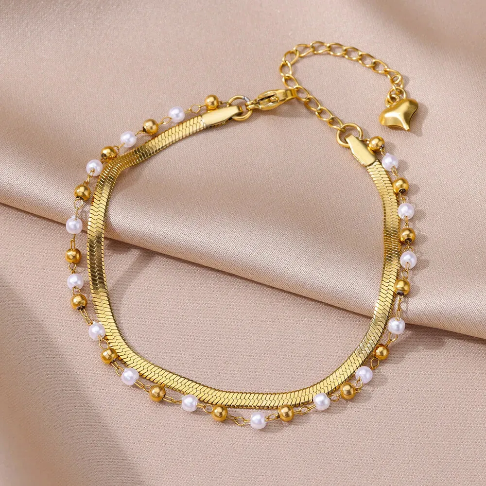 Summer Gold Anklet with Pearl Detail