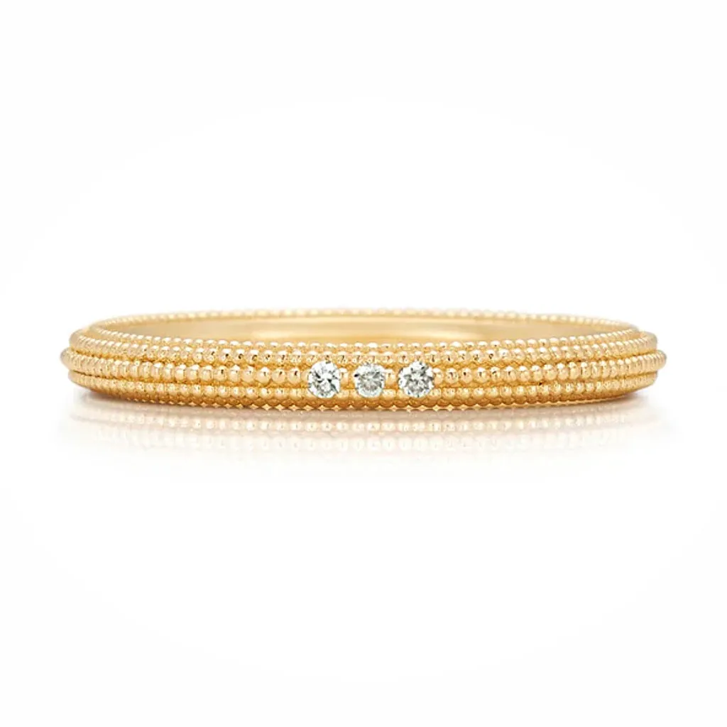 Suneera Three Diamond Yellow Gold Stacking Ring