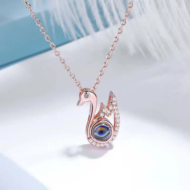 Swan Necklace I Love You in 100 Language Necklace With Picture Inside