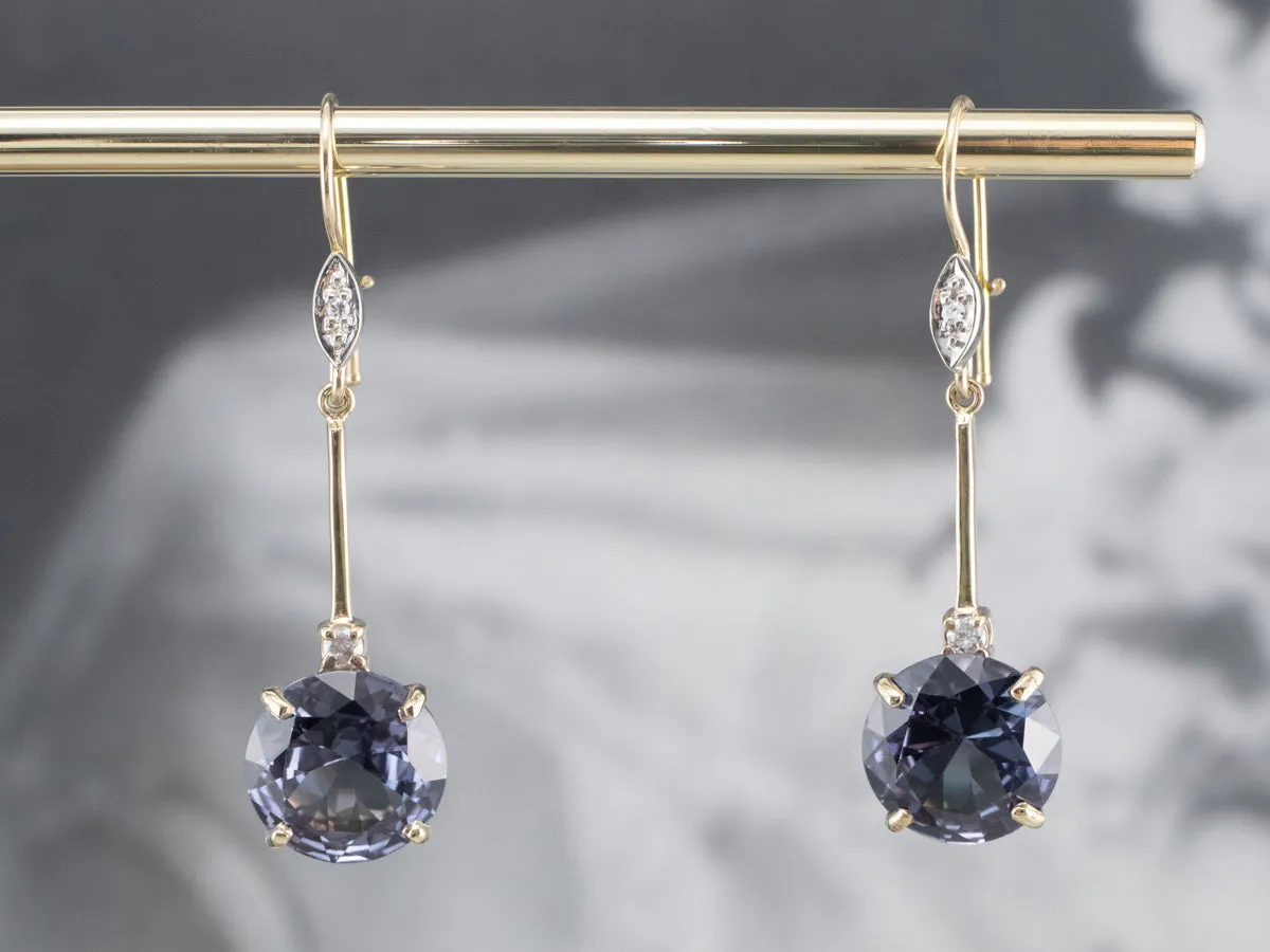 Synthetic Alexandrite Diamond Gold Drop Earrings