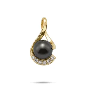 Tahitian Black Pearl Infinity Pendant in Gold with Diamonds - 11-12mm