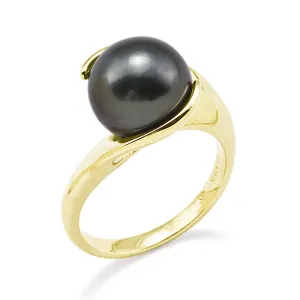 Tahitian Black Pearl Ring in Gold - 10-11mm