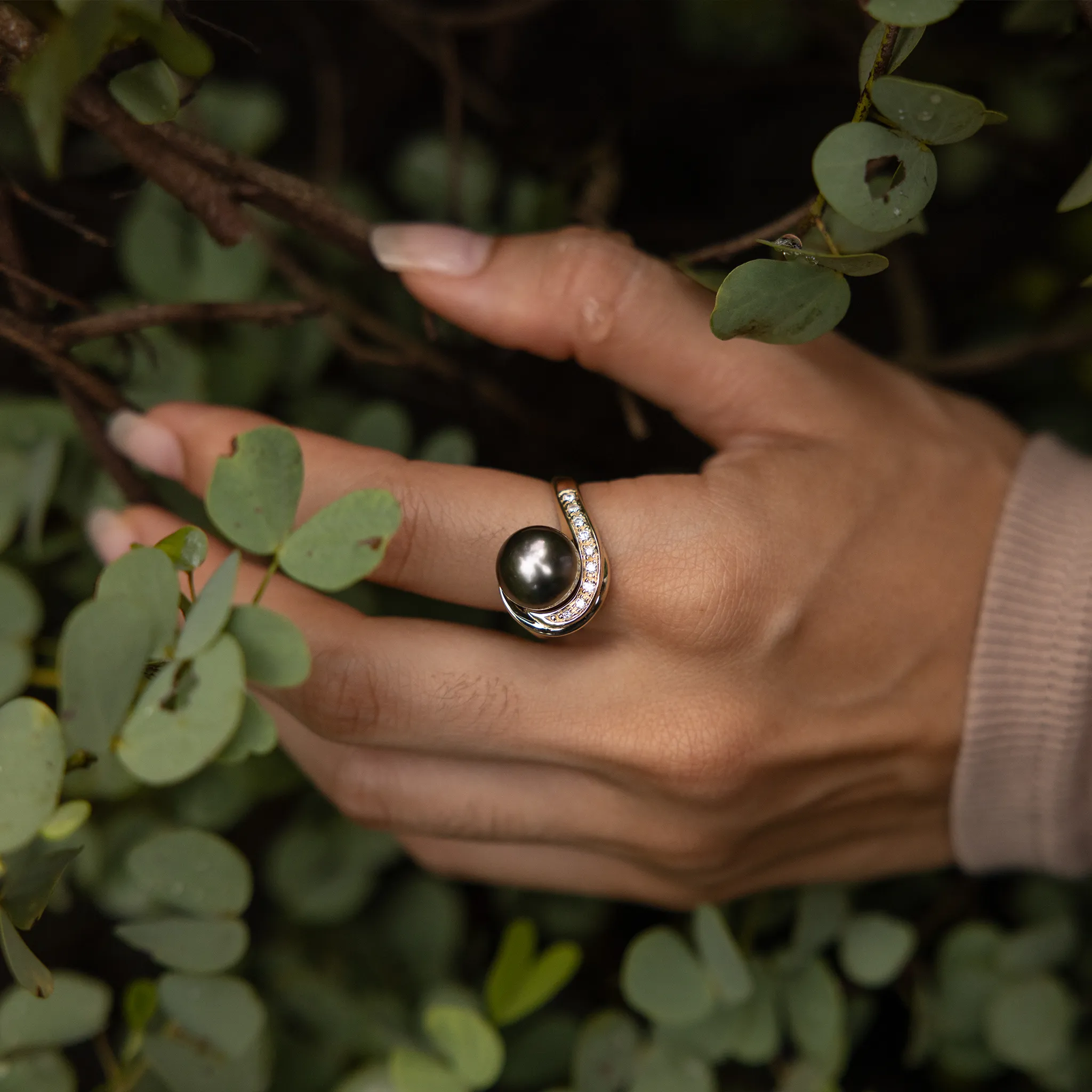 Tahitian Pearl Ring in Gold with Diamonds - 10-11mm