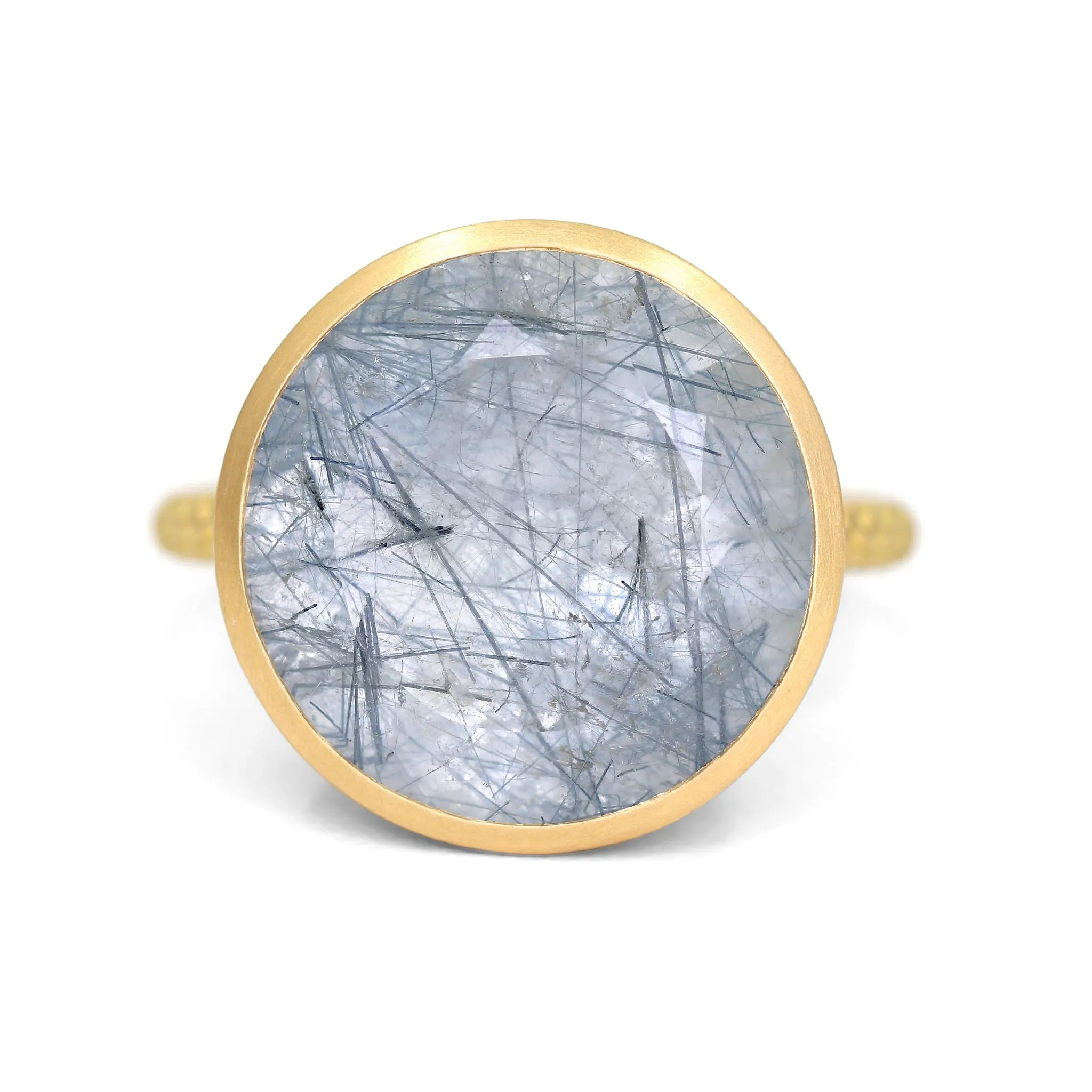Talkative Indicolite Blue Tourmaline in Quartz Round Dome Ring