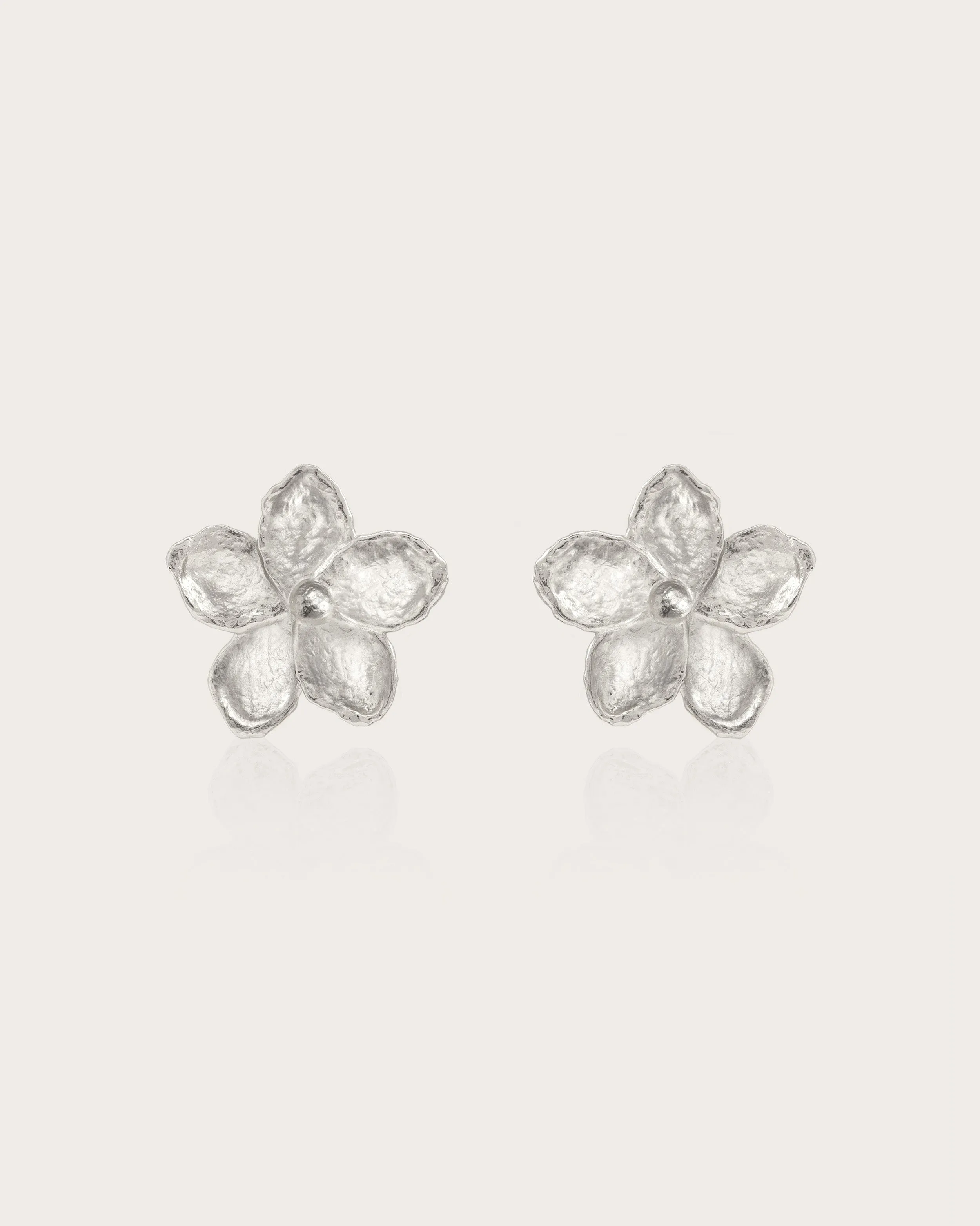 Textured Floral Earrings in Silver
