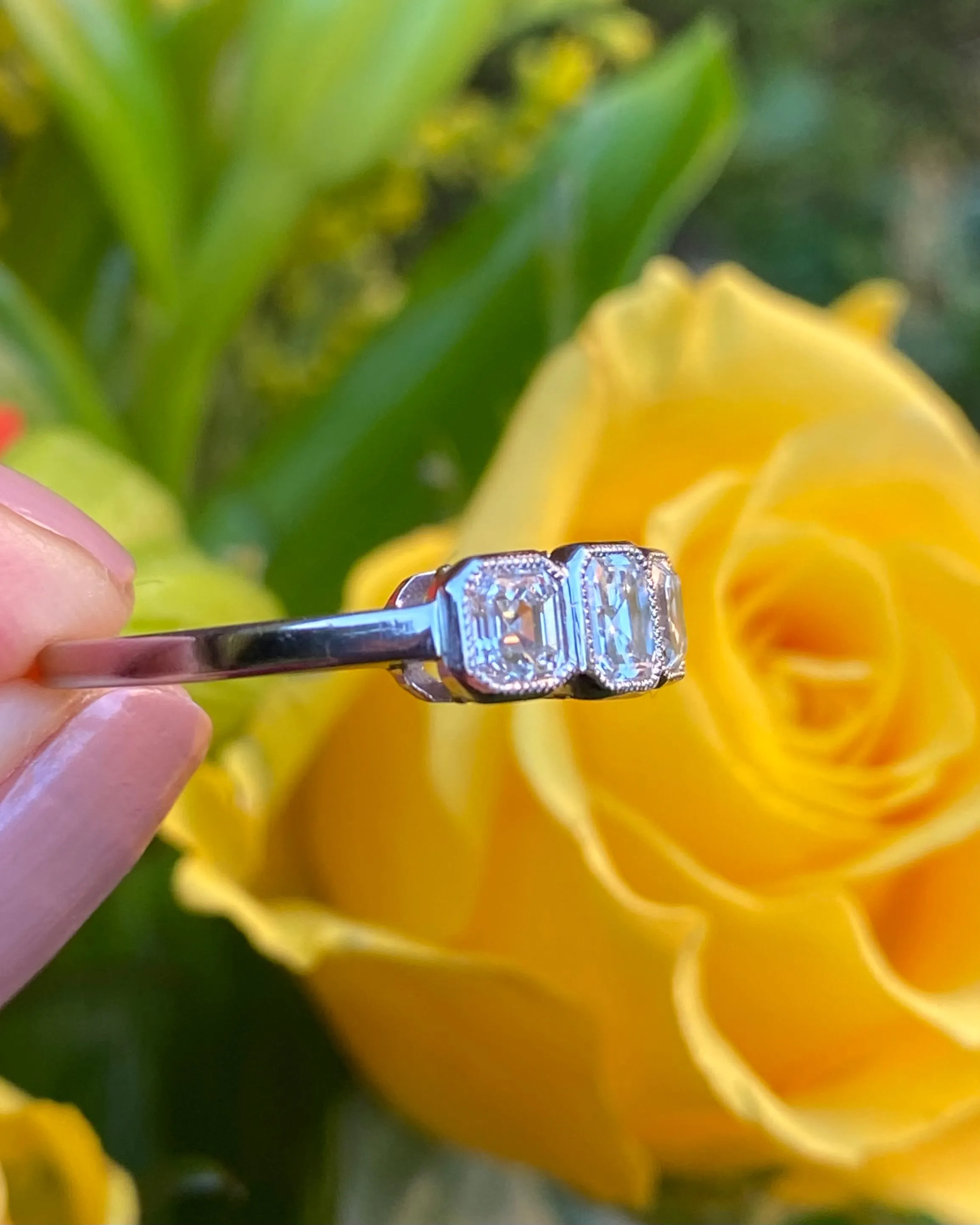 Three Stone Asscher Cut Diamond Ring Platinum 1.35ct