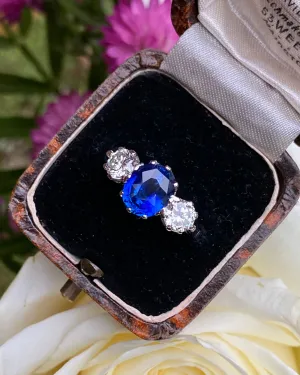 Three Stone Sapphire and Diamond Platinum Ring 1.01ct   2.36ct