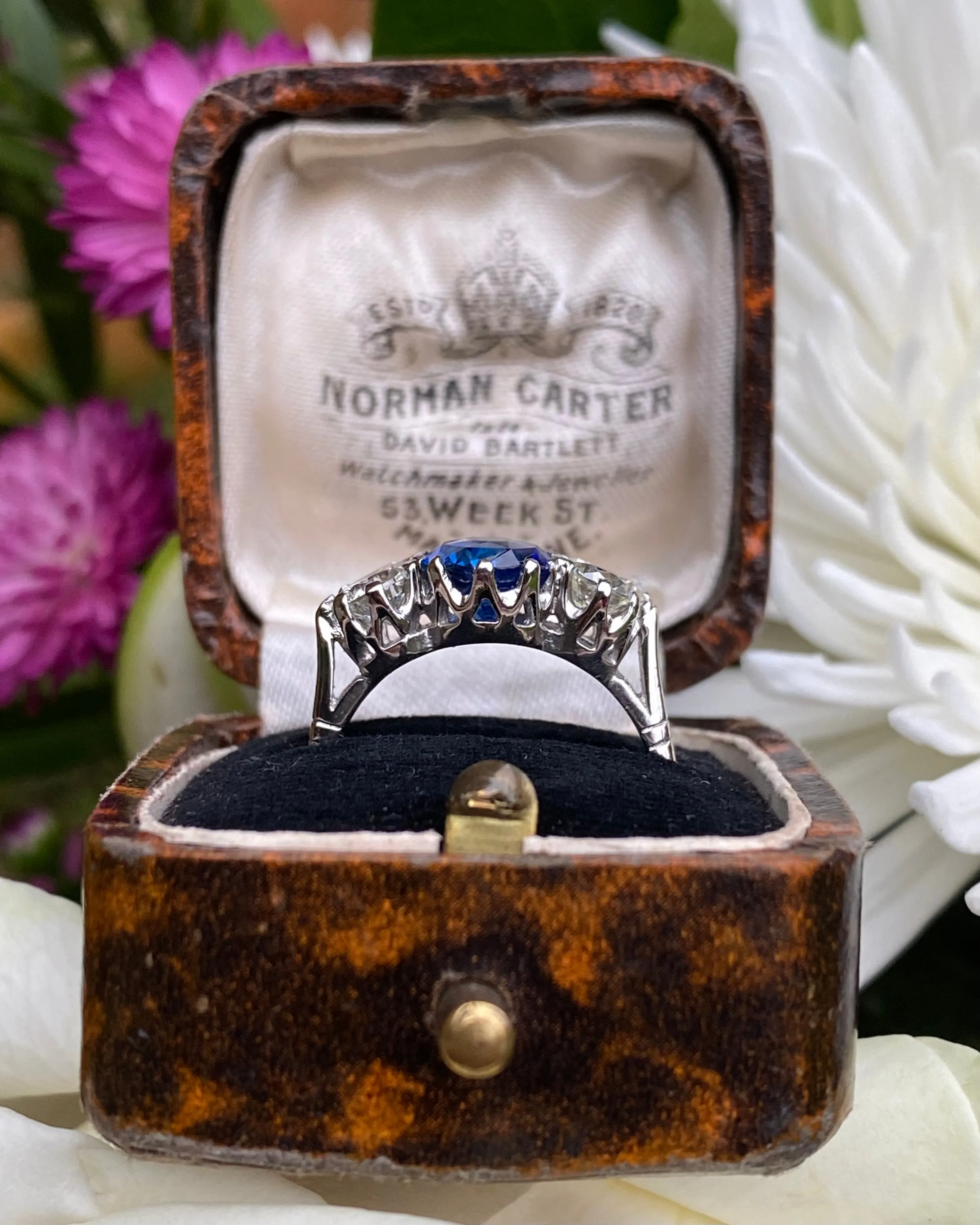 Three Stone Sapphire and Diamond Platinum Ring 1.01ct   2.36ct
