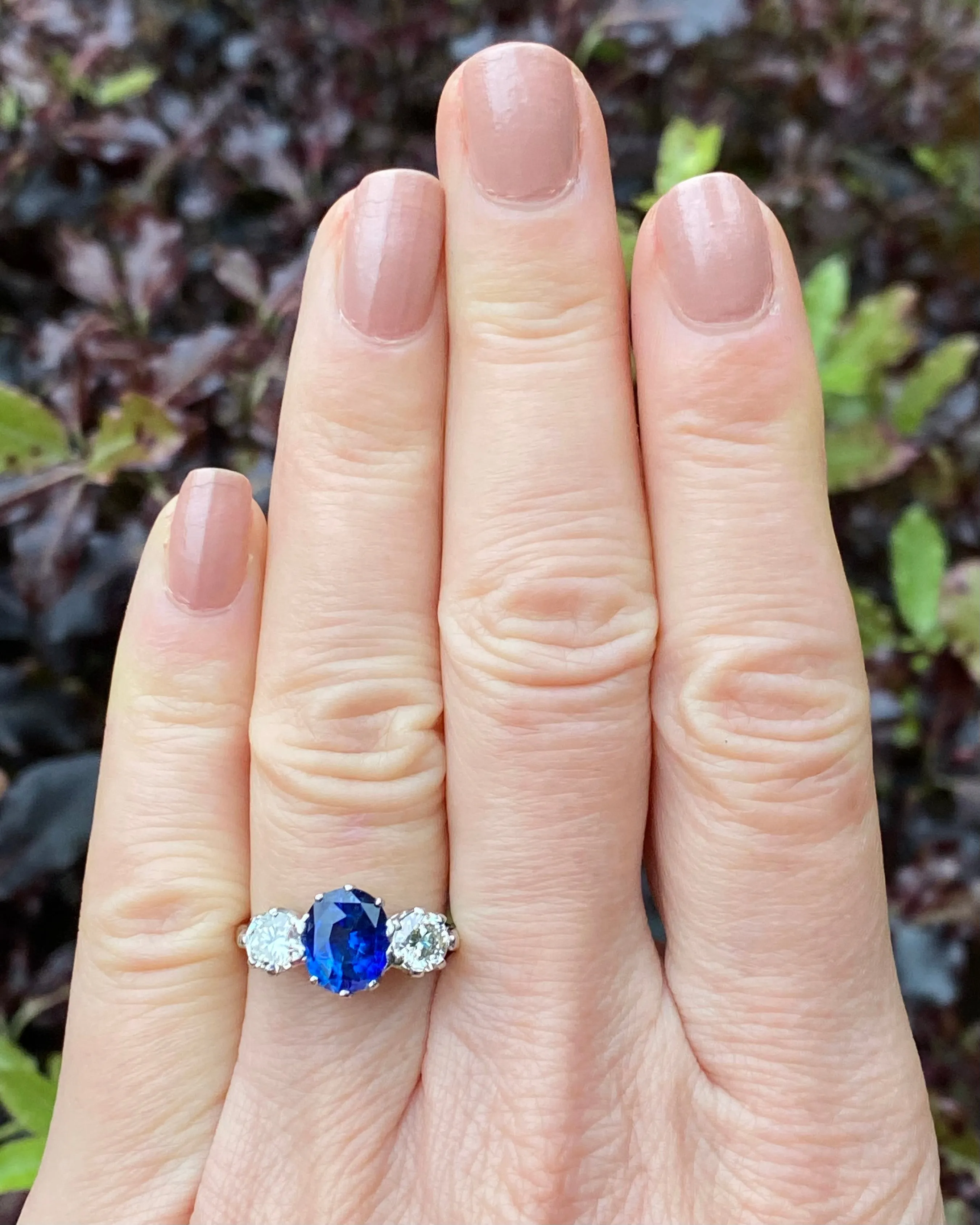 Three Stone Sapphire and Diamond Platinum Ring 1.01ct   2.36ct
