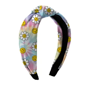 Tie-Dye Daisy Smiley Knot Headband