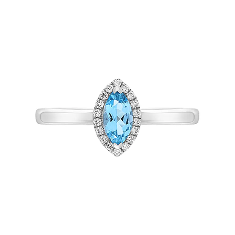 Tivon 18ct White Gold Blue Topaz Diamond Marquise Cut Cluster Ring