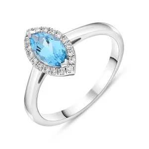 Tivon 18ct White Gold Blue Topaz Diamond Marquise Cut Cluster Ring