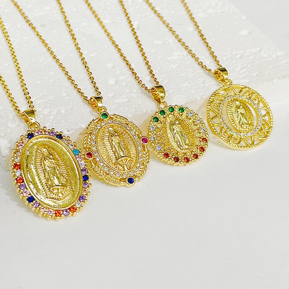 Trendy Religious Jewelry Virgin Mary Gold Virgencita Necklace