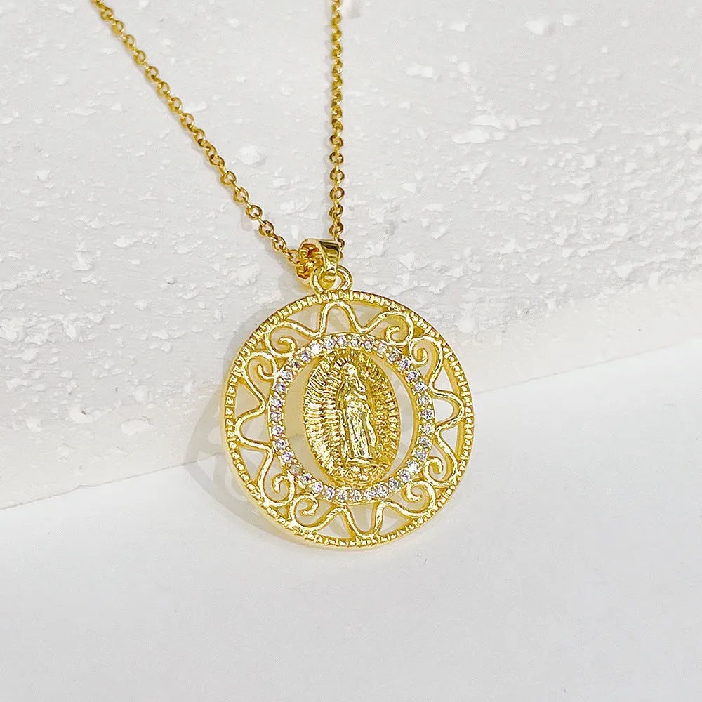 Trendy Religious Jewelry Virgin Mary Gold Virgencita Necklace