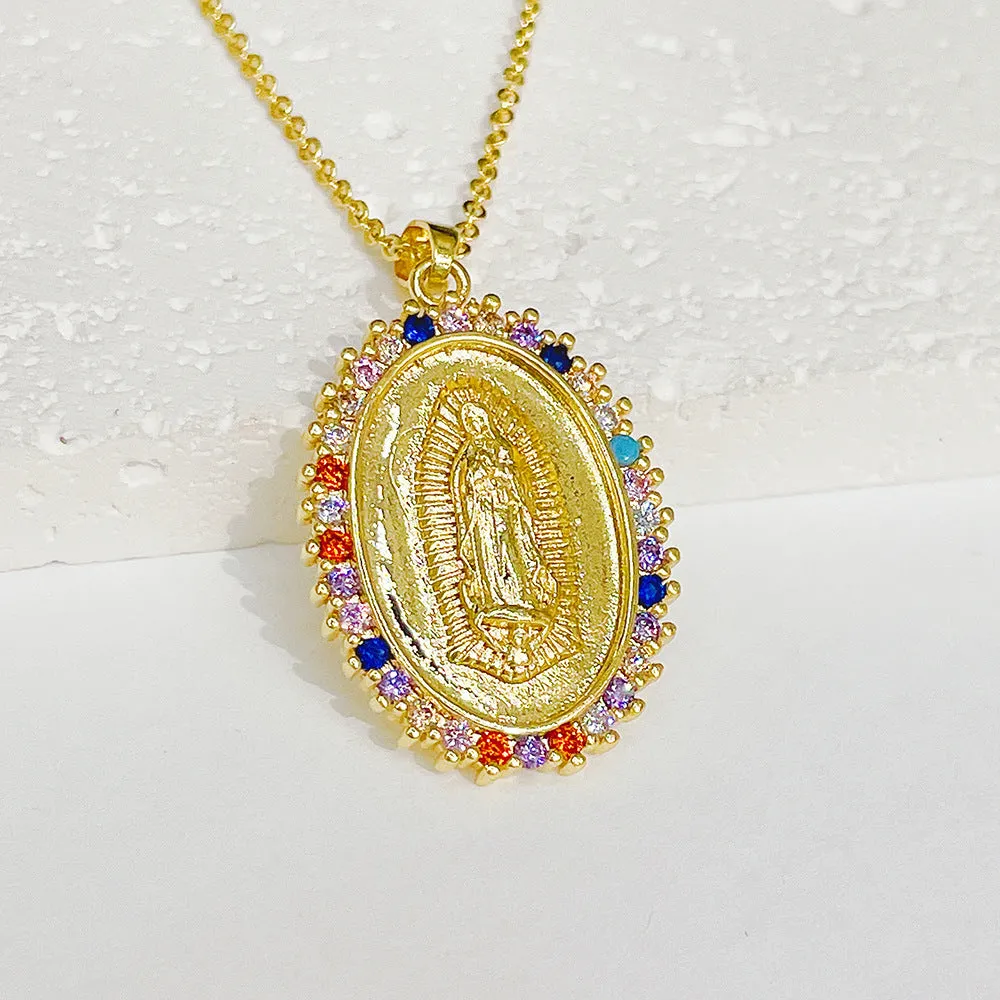 Trendy Religious Jewelry Virgin Mary Gold Virgencita Necklace