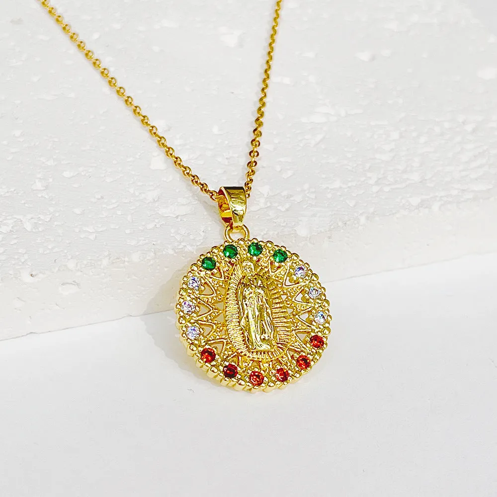 Trendy Religious Jewelry Virgin Mary Gold Virgencita Necklace
