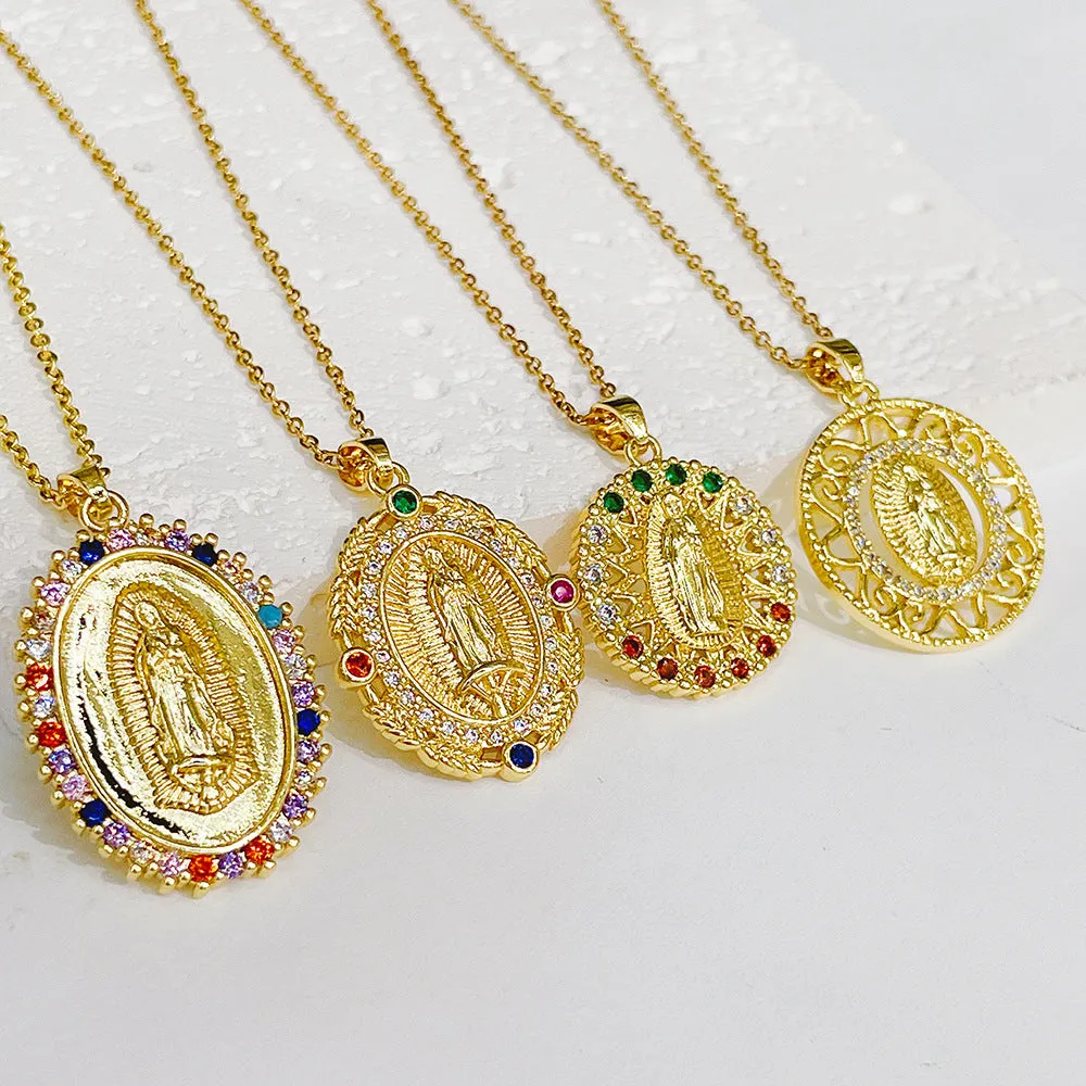 Trendy Religious Jewelry Virgin Mary Gold Virgencita Necklace