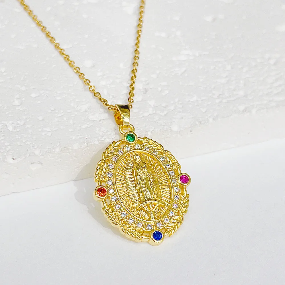 Trendy Religious Jewelry Virgin Mary Gold Virgencita Necklace