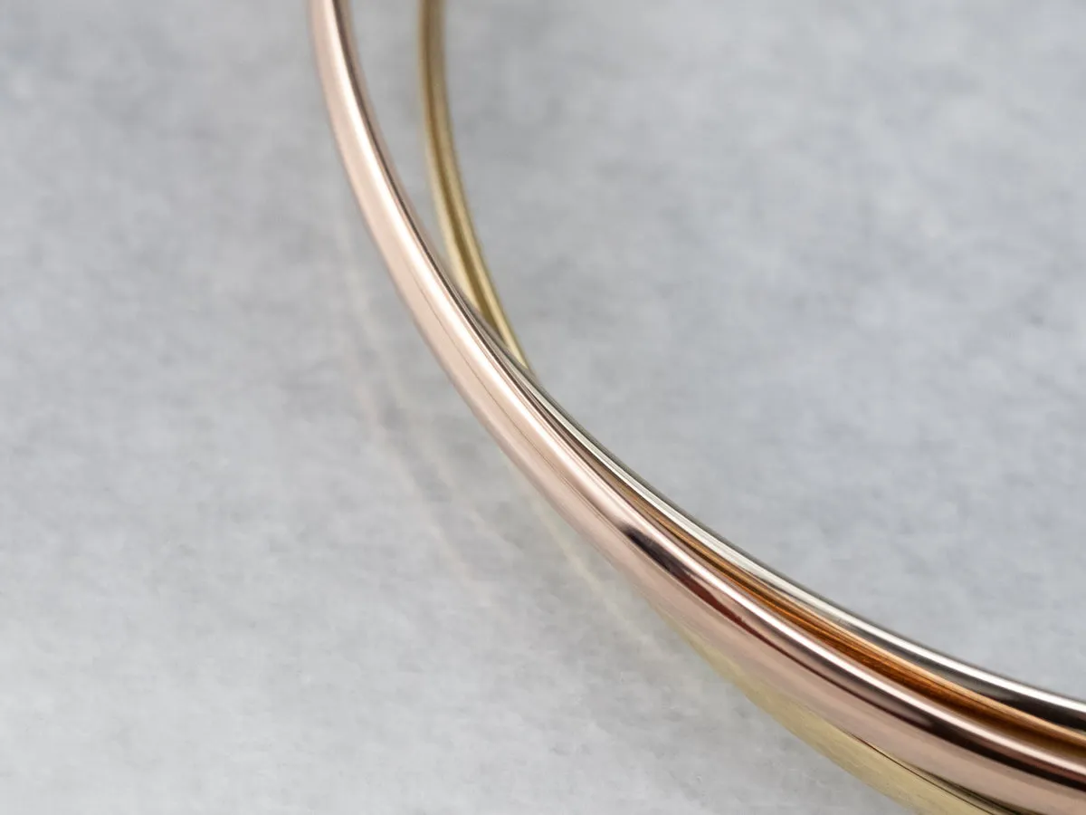 Tri Color Gold Rolling Bangle Bracelet