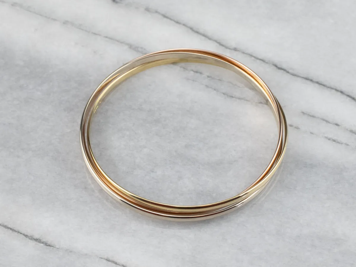 Tri Color Gold Rolling Bangle Bracelet