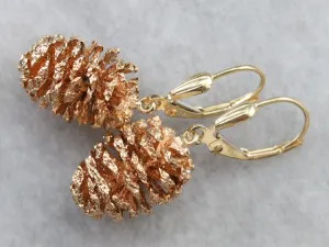 Two Tone Pine Cone Drop Earrings