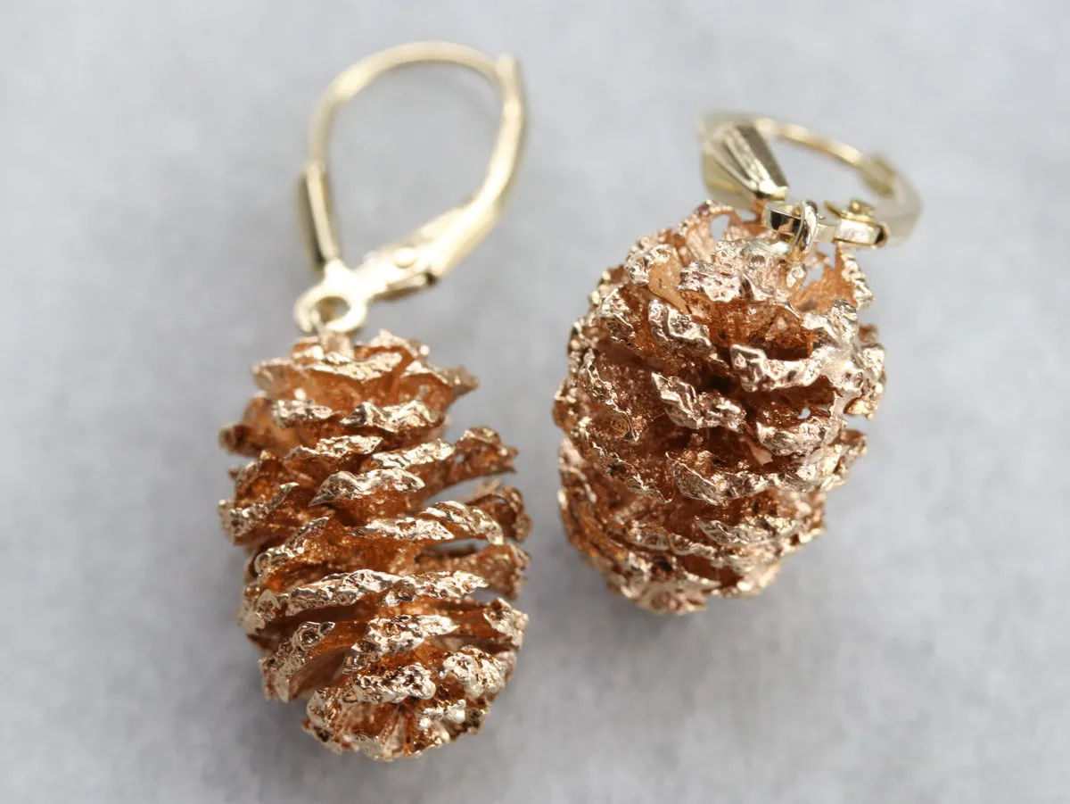 Two Tone Pine Cone Drop Earrings