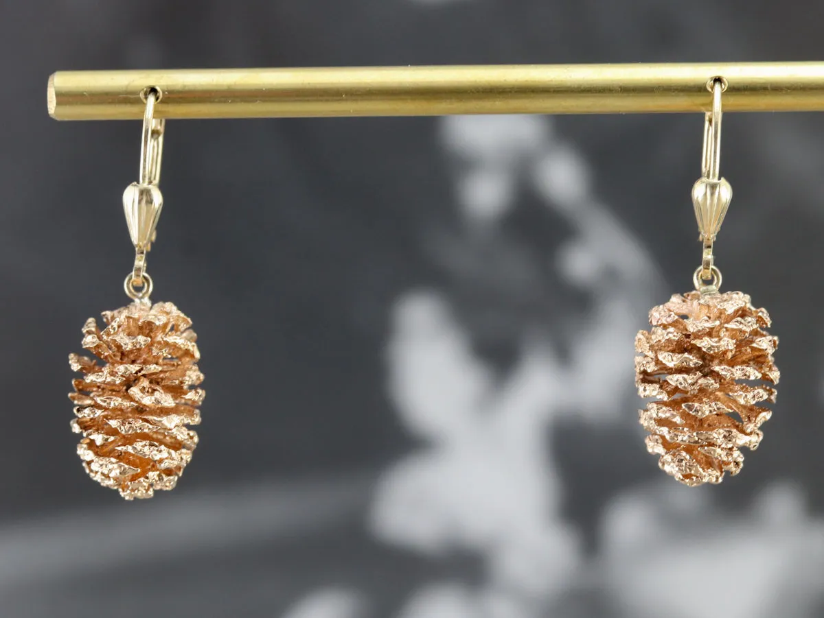 Two Tone Pine Cone Drop Earrings