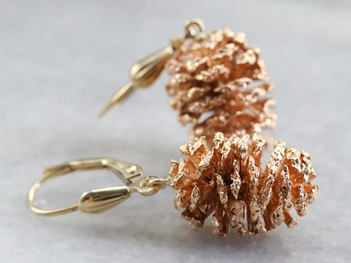 Two Tone Pine Cone Drop Earrings