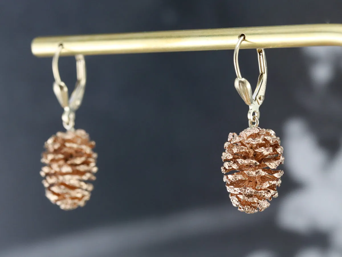 Two Tone Pine Cone Drop Earrings