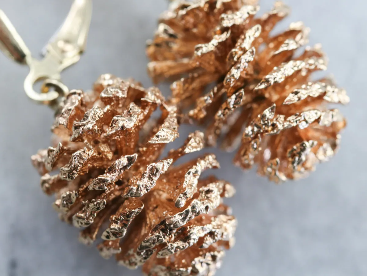 Two Tone Pine Cone Drop Earrings
