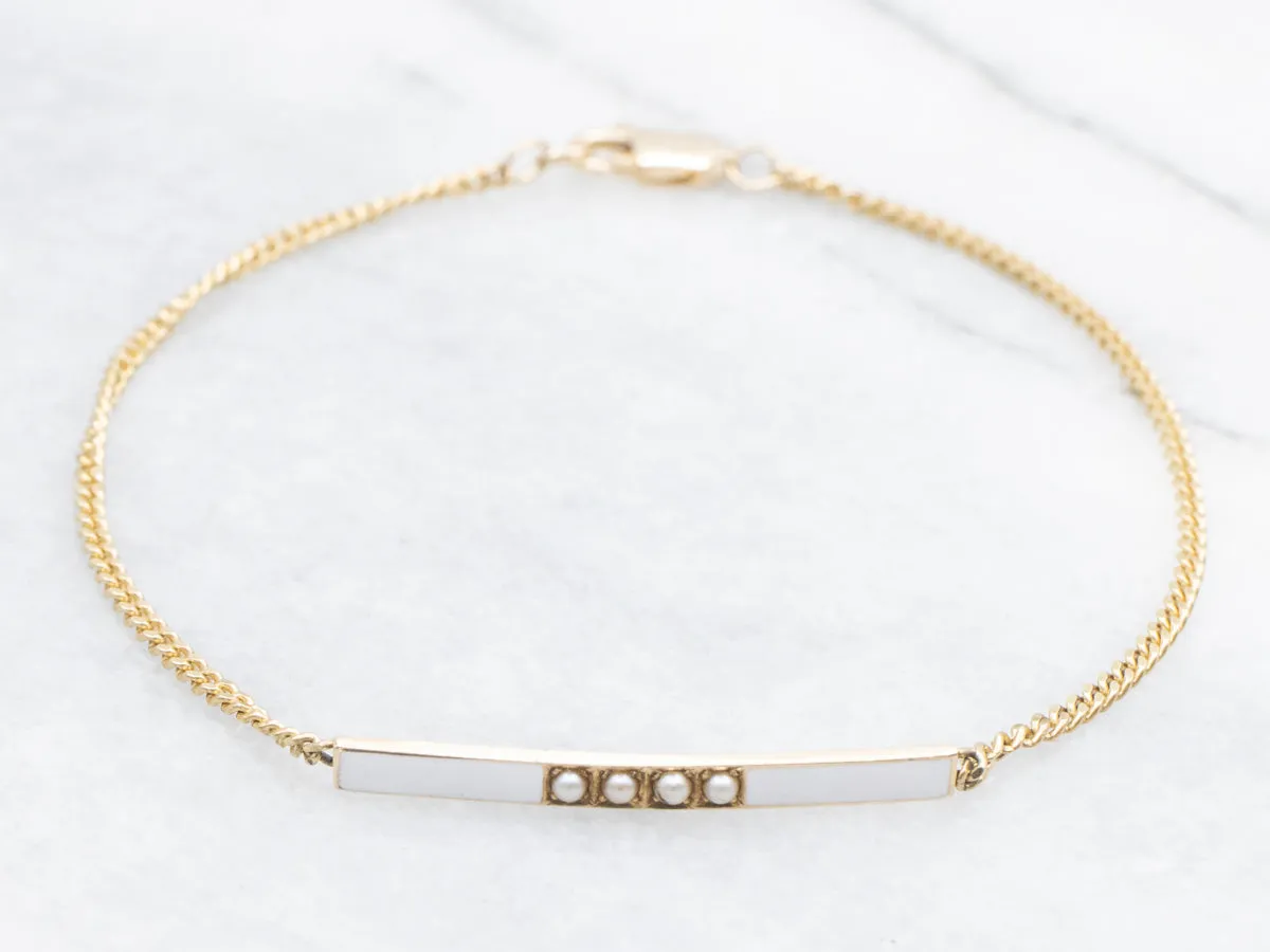 Upcycled Antique Seed Pearl and White Enamel Bracelet