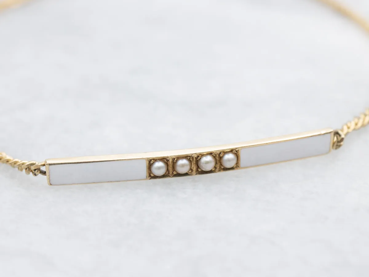 Upcycled Antique Seed Pearl and White Enamel Bracelet