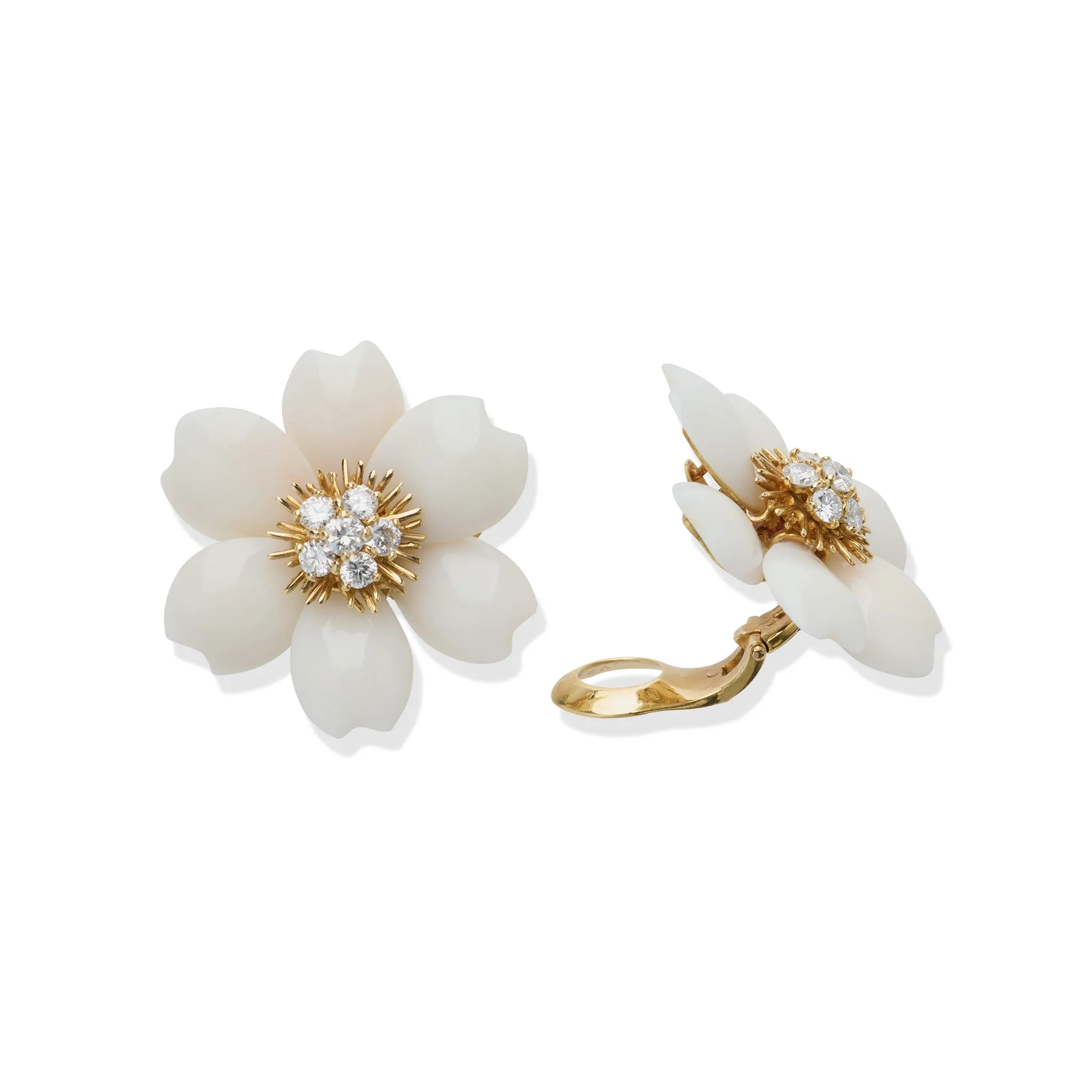 Van Cleef & Arpels "Rose de No?l" White Coral Clip Earrings