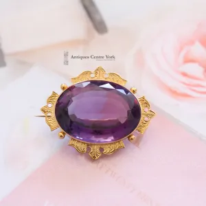 Victorian 15ct Gold Amethyst Brooch