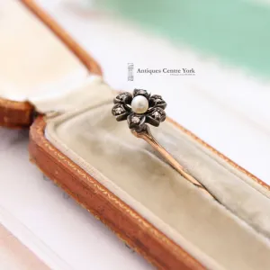 Victorian 9ct Natural Pearl & Diamond Stick Pin