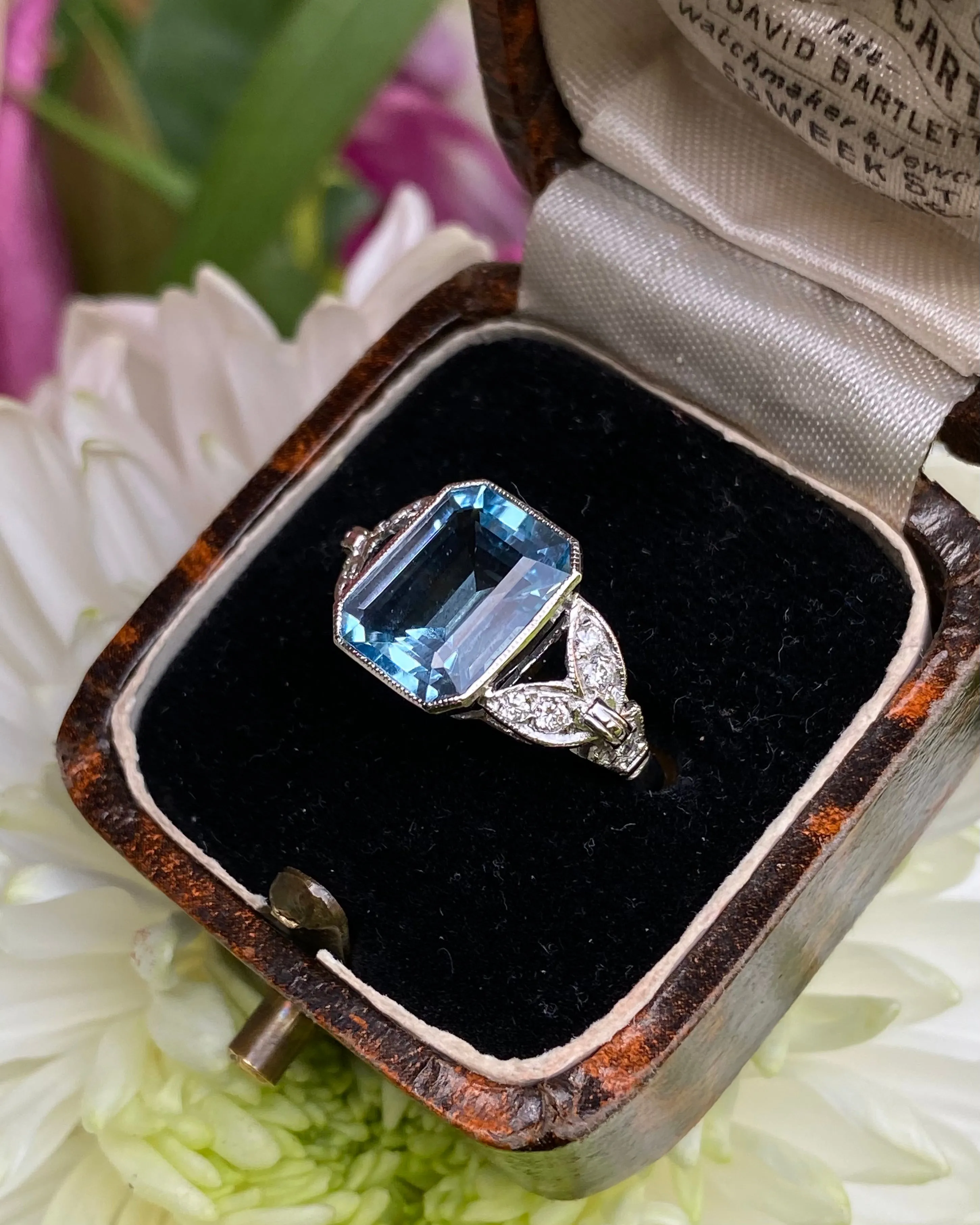 Victorian Aquamarine and Diamond Platinum Ring 0.25ct   2.30ct