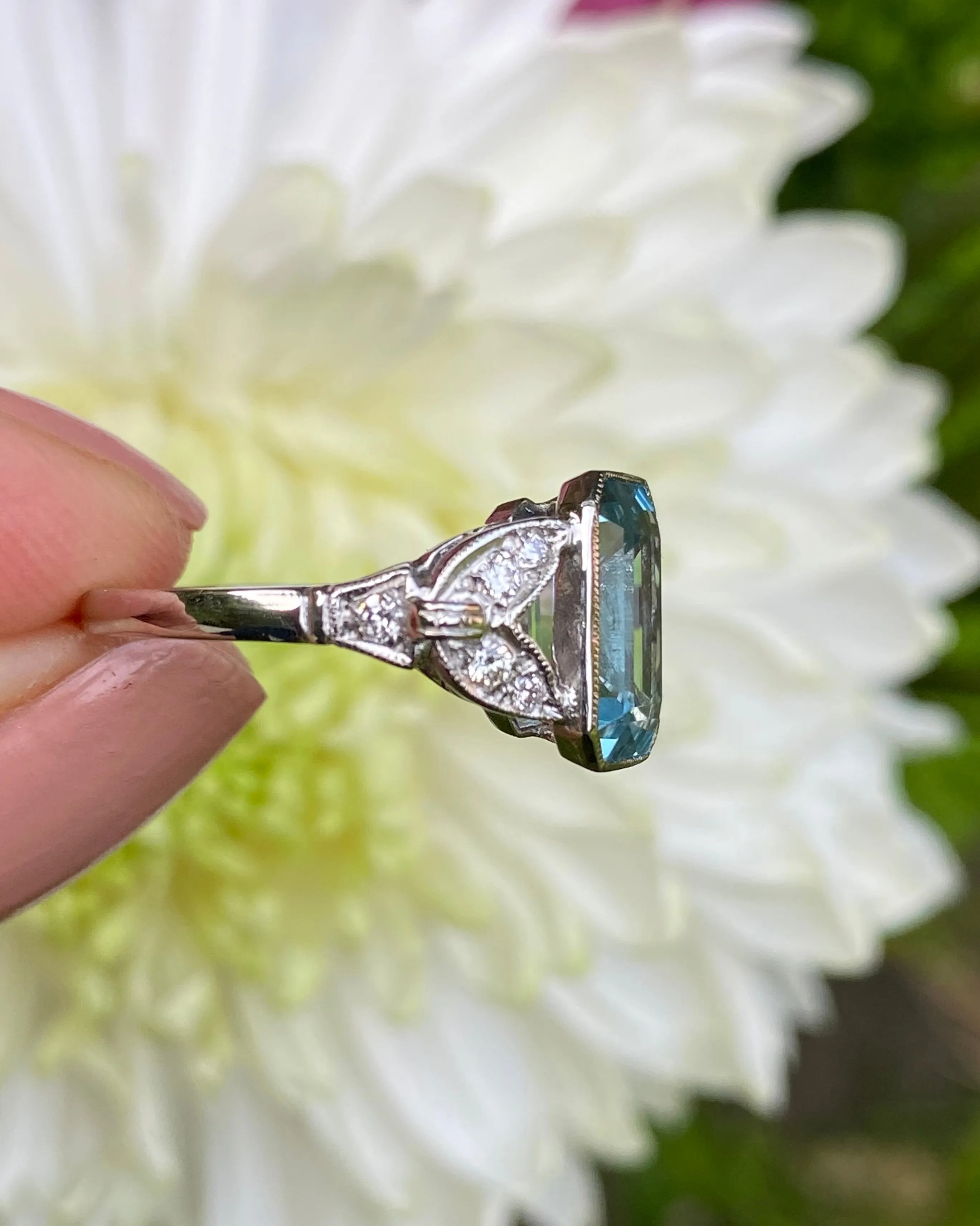 Victorian Aquamarine and Diamond Platinum Ring 0.25ct   2.30ct