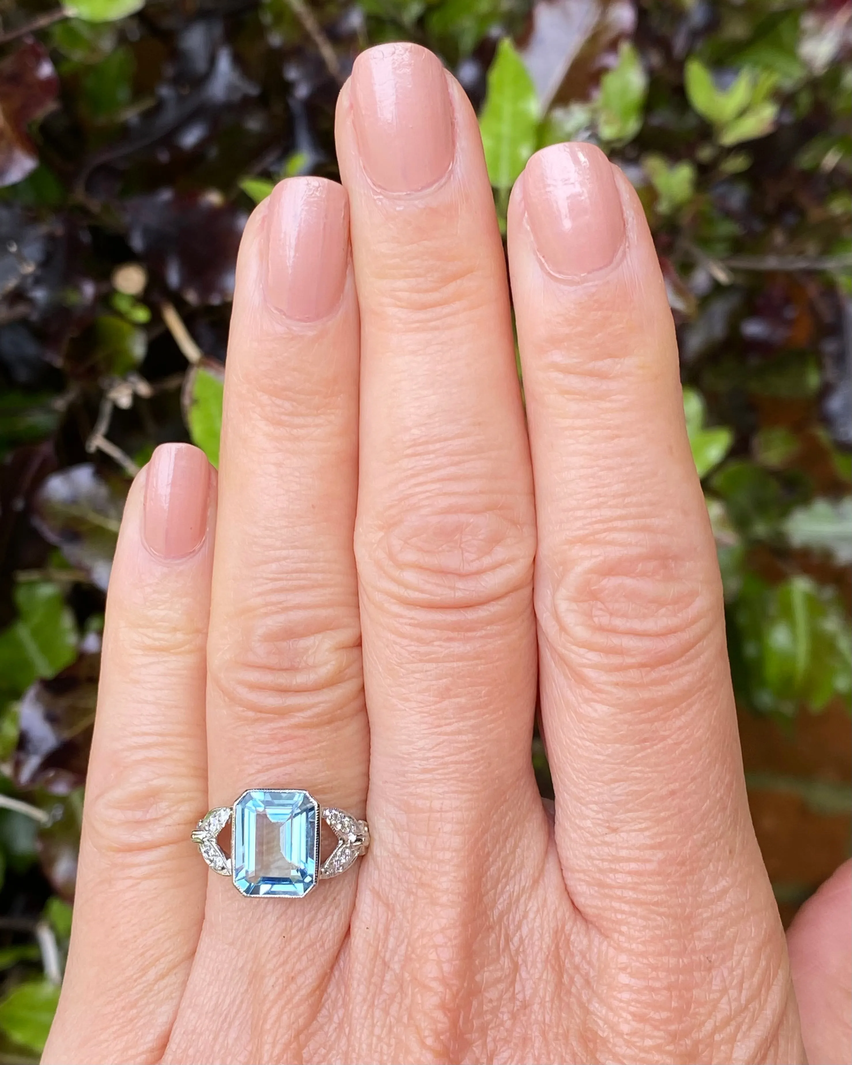 Victorian Aquamarine and Diamond Platinum Ring 0.25ct   2.30ct