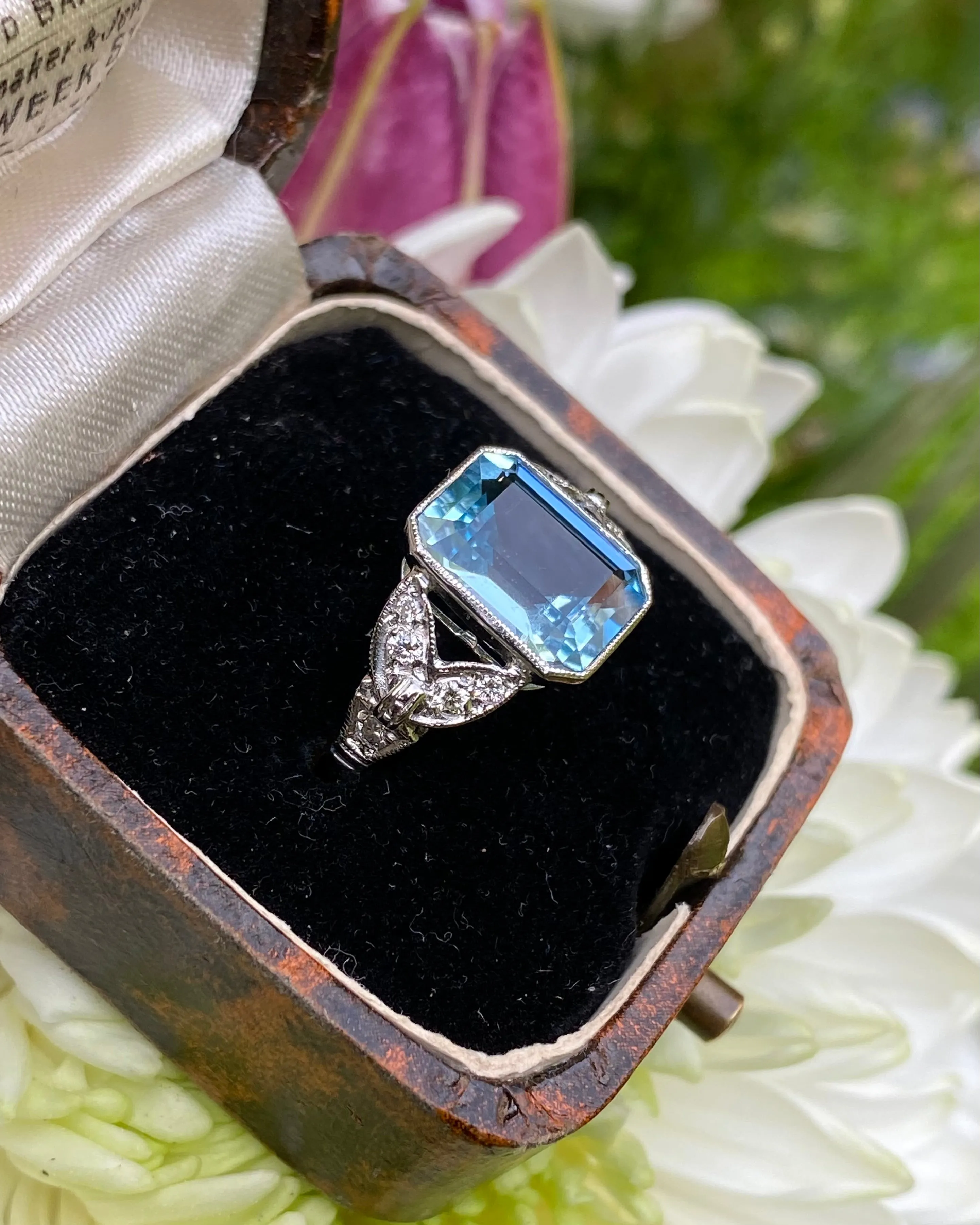 Victorian Aquamarine and Diamond Platinum Ring 0.25ct   2.30ct
