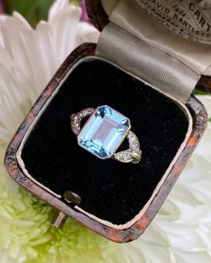 Victorian Aquamarine and Diamond Platinum Ring 0.25ct   2.30ct