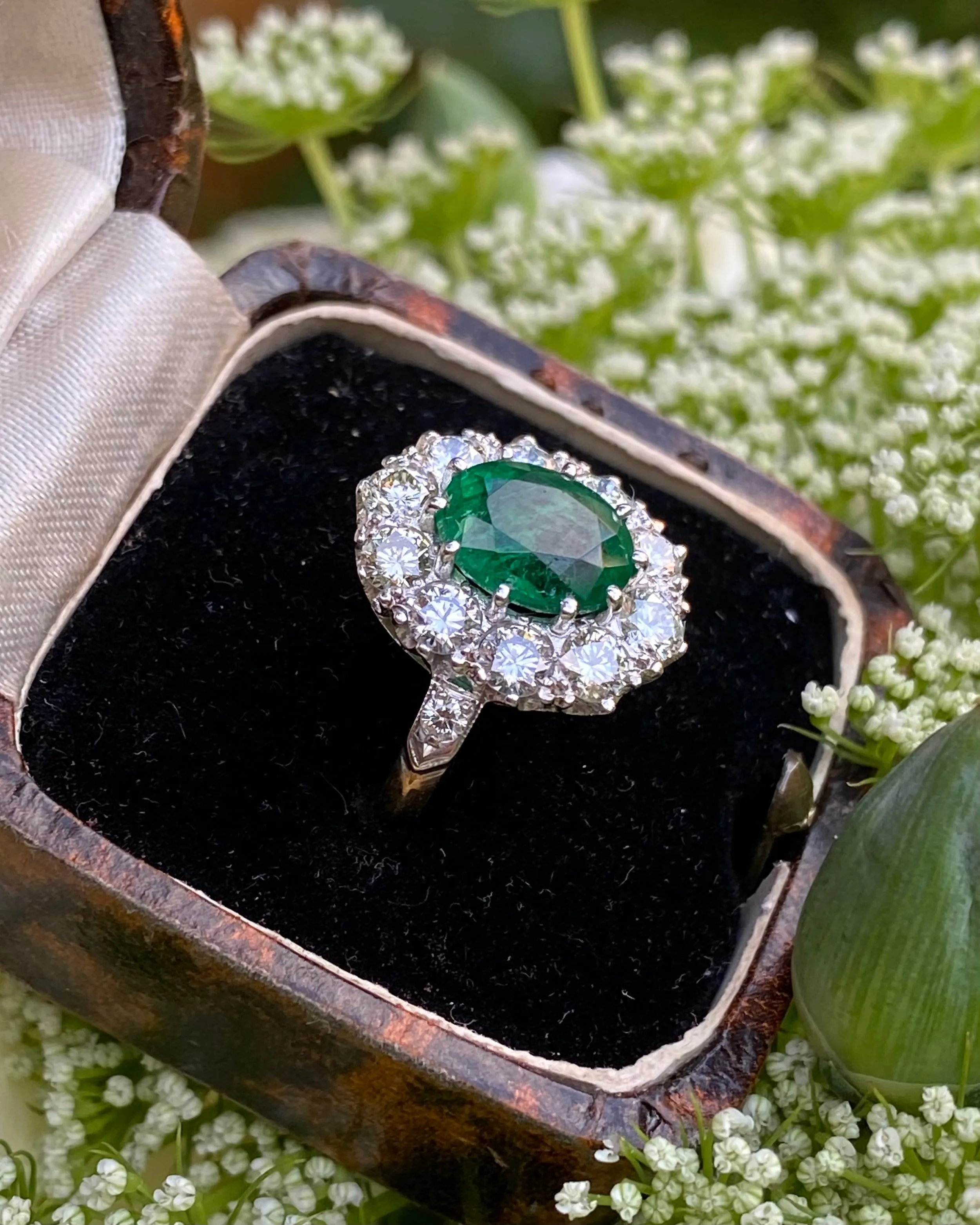 Victorian Emerald and Diamond Cluster Ring 18ct Yellow Gold 1.30ct   2.20ct