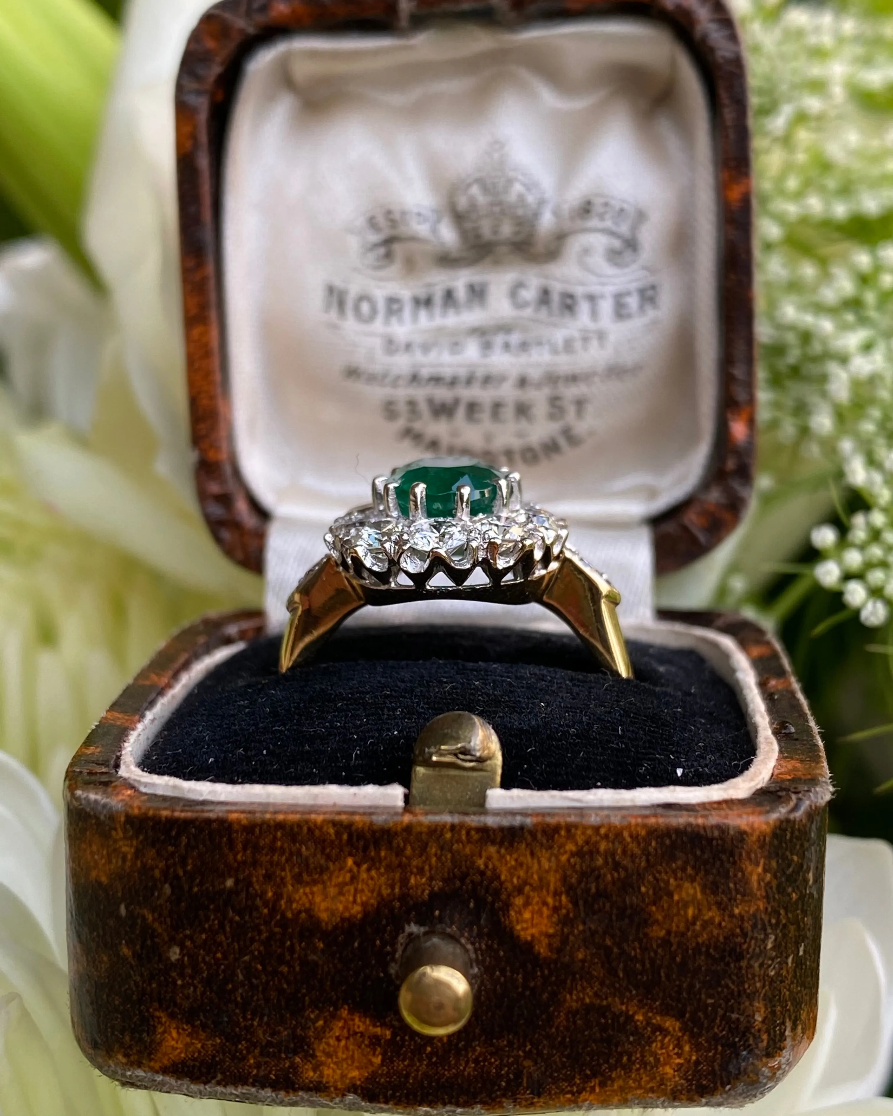 Victorian Emerald and Diamond Cluster Ring 18ct Yellow Gold 1.30ct   2.20ct