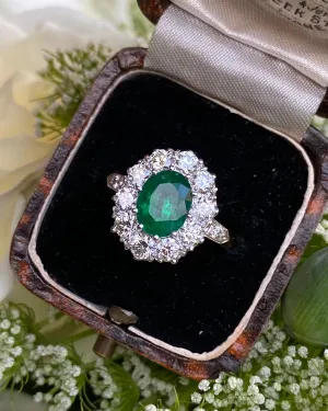 Victorian Emerald and Diamond Cluster Ring 18ct Yellow Gold 1.30ct   2.20ct