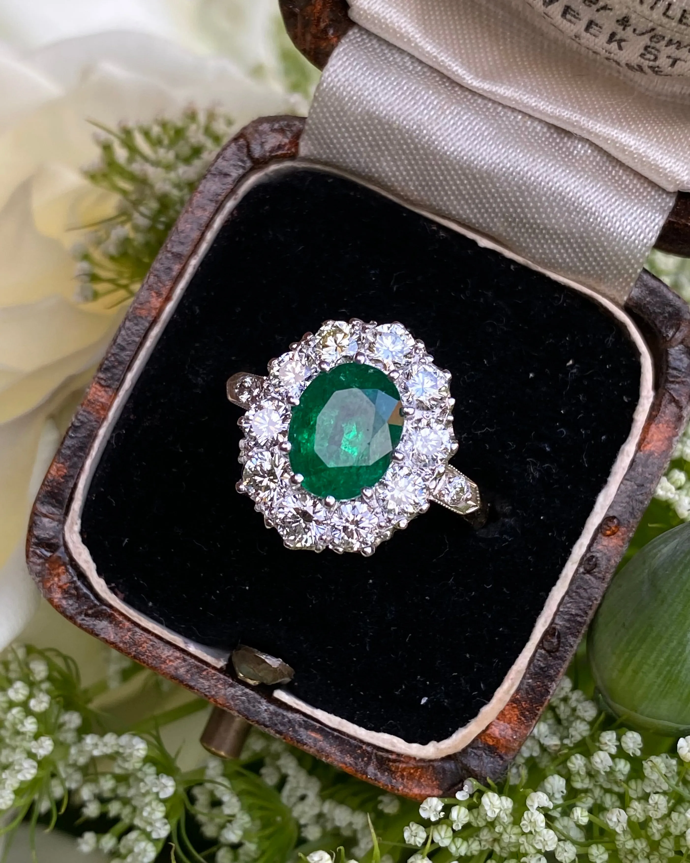 Victorian Emerald and Diamond Cluster Ring 18ct Yellow Gold 1.30ct   2.20ct