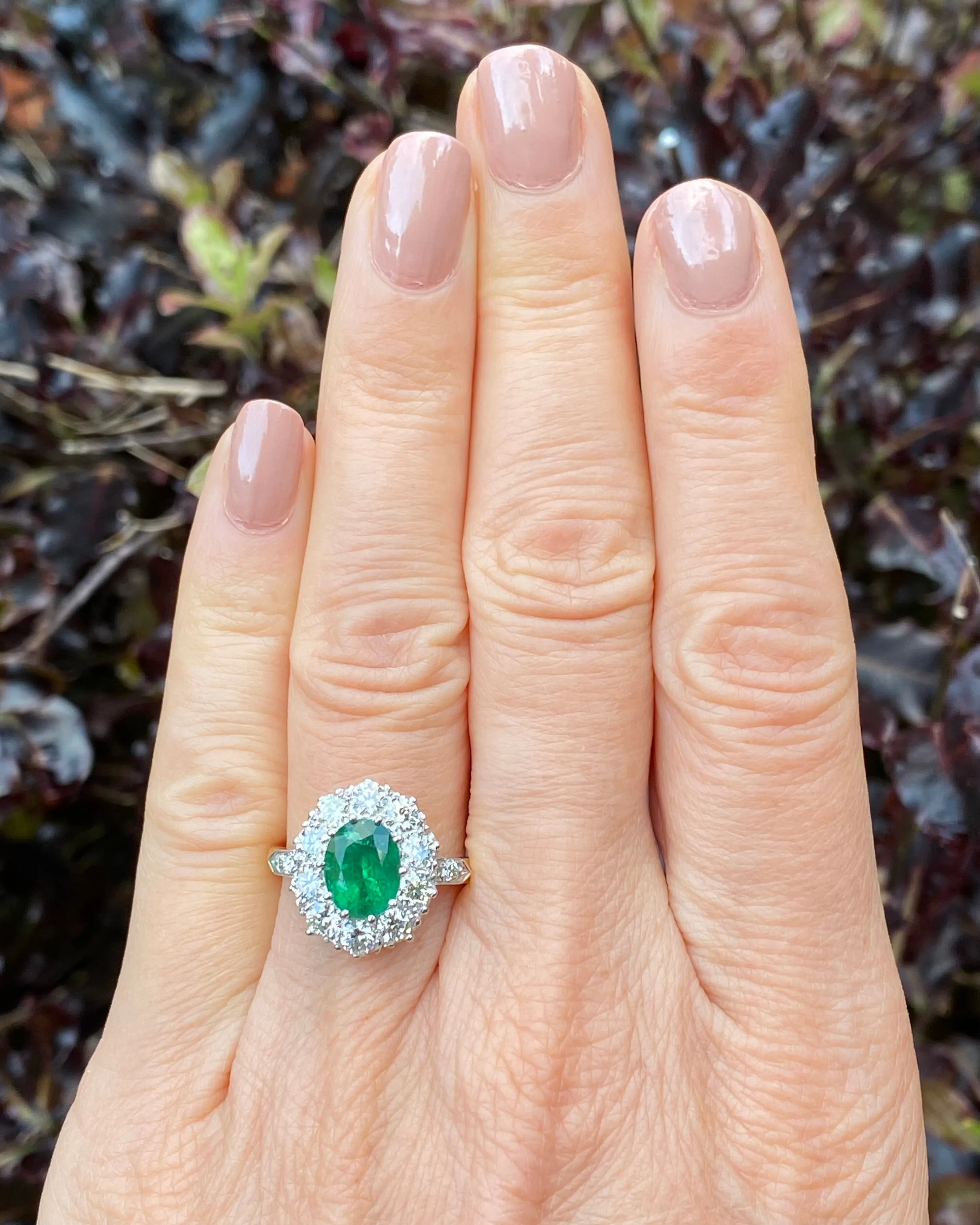 Victorian Emerald and Diamond Cluster Ring 18ct Yellow Gold 1.30ct   2.20ct