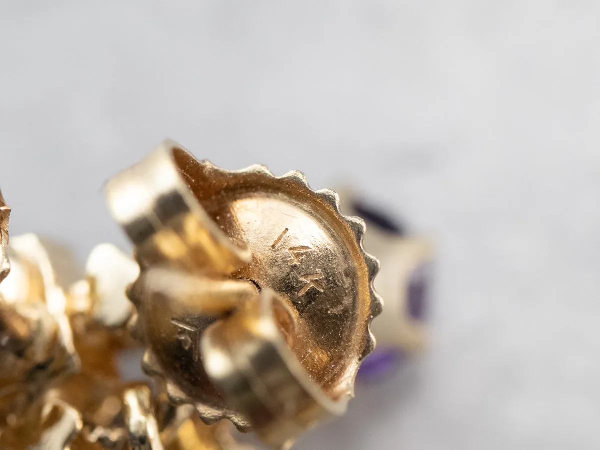 Victorian Revival Amethyst Gold Filigree Drop Earrings