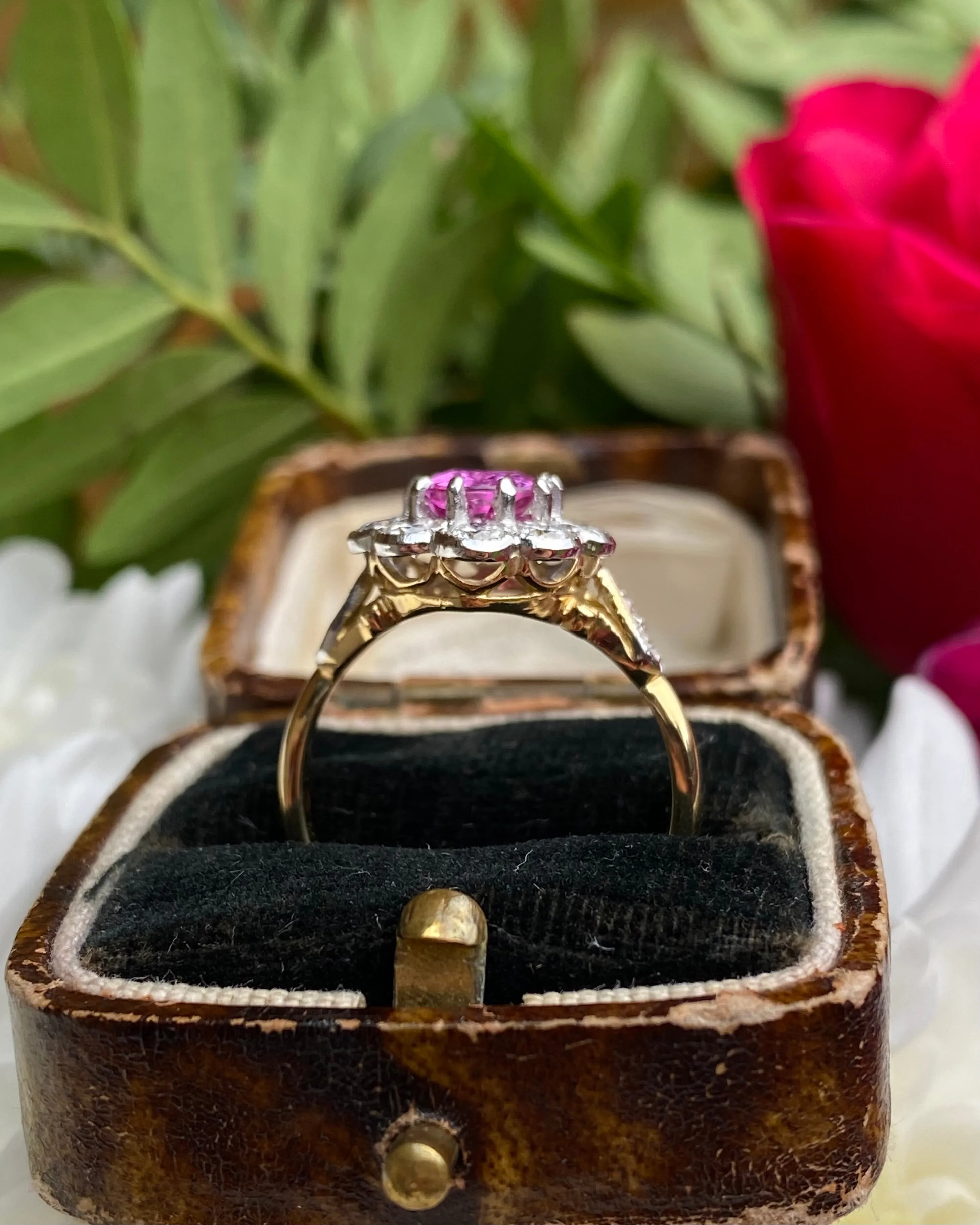 Victorian Style Pink Sapphire & Diamond Cluster 18ct Yellow Gold Ring 0.95ct   1.50ct
